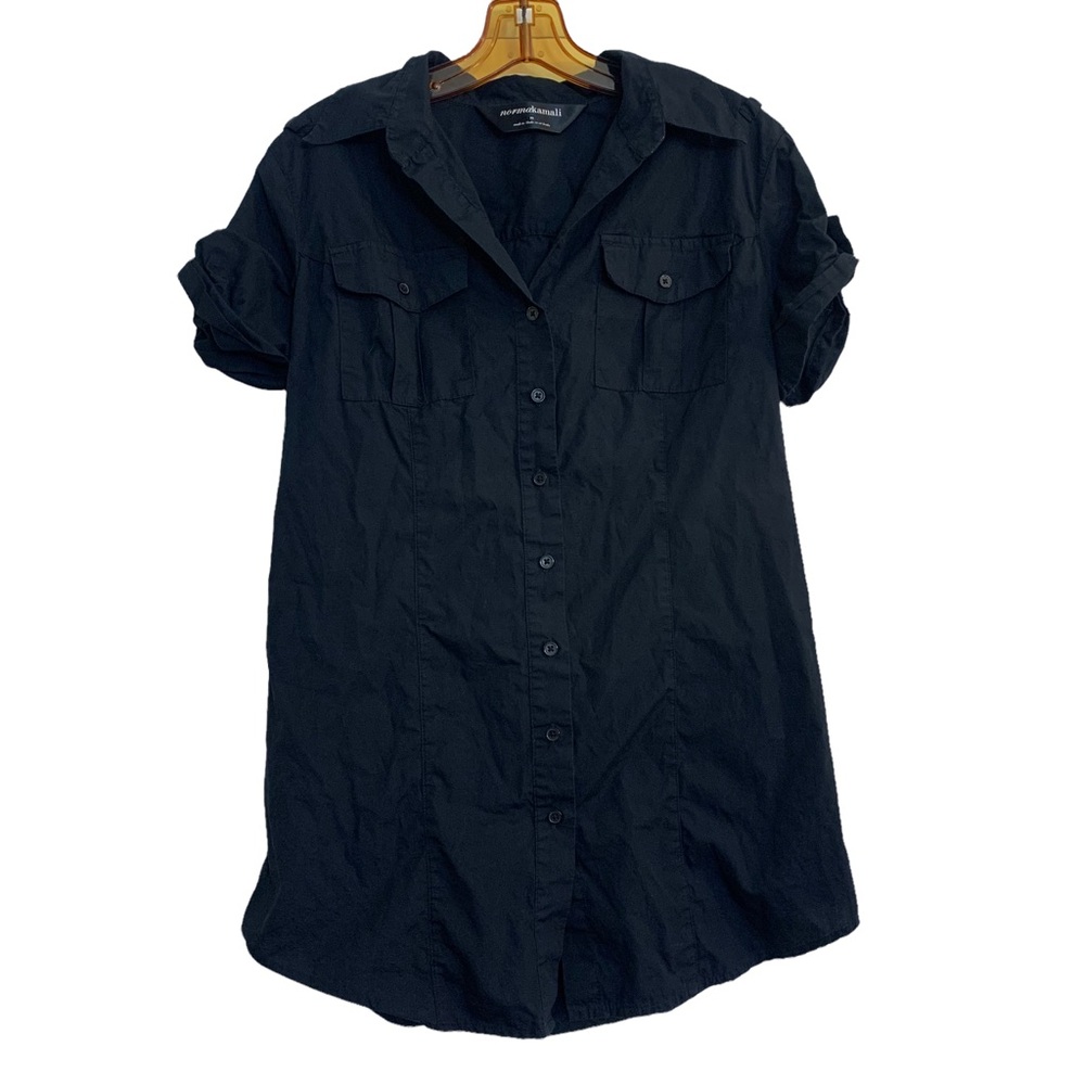 NORMA KAMALI Short Sleeve Shirt Dress in Black